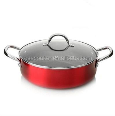 China Sustainable Red Aluminum Casserole With Glass Lid And Stainless Steel Handle for sale