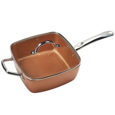 China Sustainable Copper Color Ceramic Coating Square Pot Casserole for sale