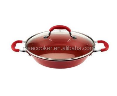 China Sustainable Light Weight Aluminum Red Nonstick Casserole Pot For Cooking With Glass Lid for sale