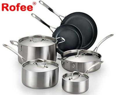 China Triple Steel 10 Pcs Sustainable Fry Pan And Casserole Cookware Set Nonstick Cookware Set for sale