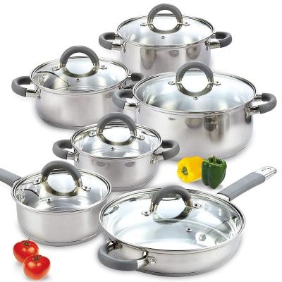 China 304 Stainless Steel Sustainable Cookware 12-Piece Set With Three Layers Of Composite Bottom, Silver for sale