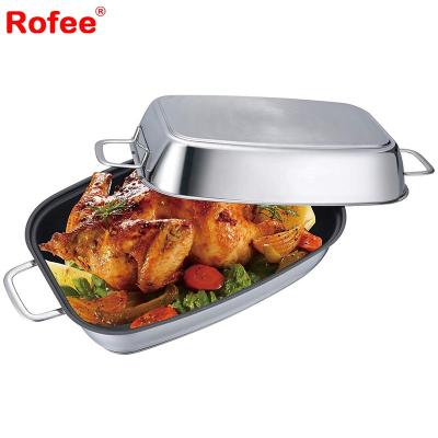 China 18/10 Stainless Steel 14 Inch Sustainable Nonstick Rectangular Roasting Pan With Lid PFOA Free 6.3 Quart+4.2 Quart for sale