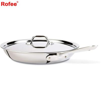 China Sustainable Stainless Steel Frying Pan with Lid, Triple Bonded, 12 Inch, Silver for sale