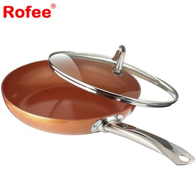 China Durable Ceramic Coating Nonstick Copper Frying Pan With Tempered Glass Lid for sale