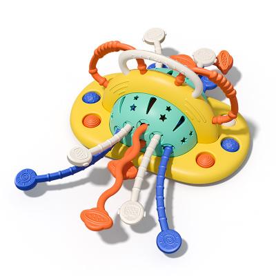 China Training Baby Sensory Montessori Toy Pull String Machine Table Silicone Pull String Teething Toy For Toddler Fine Motor Skills Training for sale