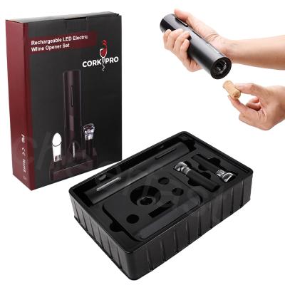 China Vakoo Viable Accessories Cheerfast Automatic Electric Wine Bottle Opener Set Cork Screw Rechargeable Electric Wine Opener With Base for sale