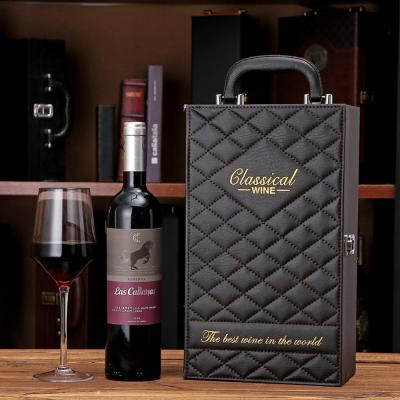 China Business Conference Gift Handmade PU Leather Double Bottle Wine Box Package for sale