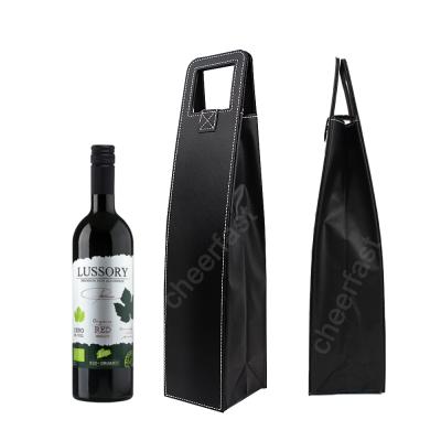 China Sustainable Private Label Acceptable Wine Bottle Gift Bag And Handle PU Leather Black Simple Wine Bag for sale