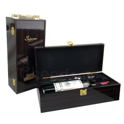 China Various Color Handmade Piano Lacquered Color Wooden Single Bottle Wine Box for sale