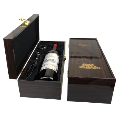 China Handmade Customized Piano Lacquered Single Color Bottle Wooden Wine Gift Box for sale