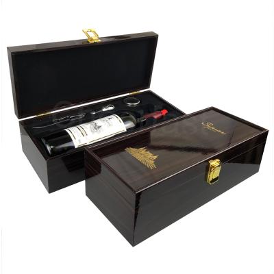 China Quickly Shipping Handmade Piano Lacquered Single Color Wooden Wine Box Wooden Bottle Wine Case for sale