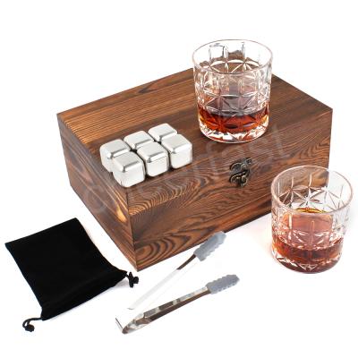 China Viable Customizable Reusable Ice Cube Cooling Stone with Tongs and Glass Storage Box Cooling Stainless Steel Whiskey Stones for sale