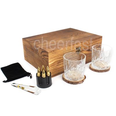 China Whiskey Cheerfast Whiskey Ice Cube Cooling Stone and Glass Gift Set Stainless Steel Gold Color Whiskey Stones Bullets with Base for sale