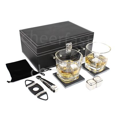 China Support Amazon DDP Warehouse Shipping Cheerfast Whiskey Ice Cube Chill Stone and Glass Gift Set Stainless Steel Whiskey Stones and Tongs Set for sale