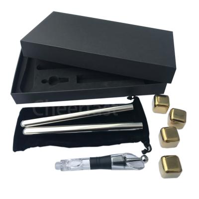 China Sustainable Eash Wash Stainless Steel Wine Fridge Stick Gift Set Gold Ice for sale