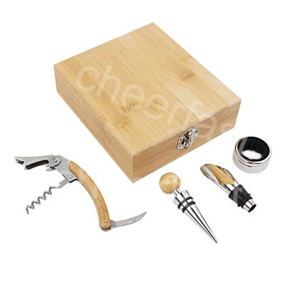 China Hot Selling Viable and Wooden Wooden Bamboo Opener and Wooden Stopper Wine Box Wine Set Gift Set for sale