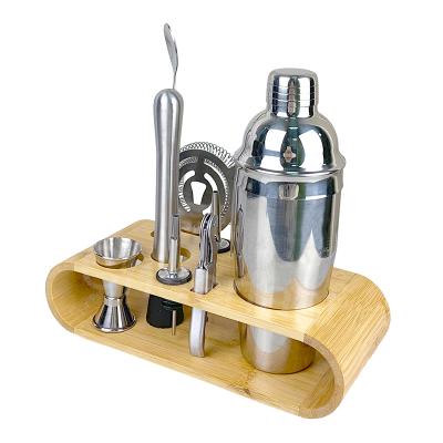 China Cocktail Holding Bar 750Ml Mixology Shaker Stainless Steel Most Popular Viable 10 Pcs Bar Tools With Bamboo Rack Custom Cocktail Set for sale