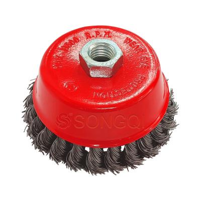 China Polishing and grinding SongQi Twisted Knot Crimped wire Cup Brush Rotary Steel Wire Brush For Angle Grinder Cleaning and Polishing metal surface for sale