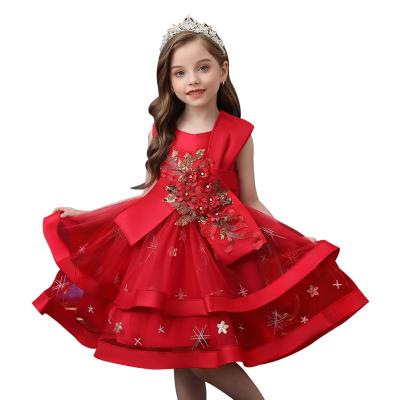 China Anti-wrinkle child bridesmaid wedding dress cotton crew neck red embroidered dress dress for girl 2-10 year sleeveless for sale