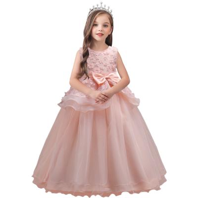 China Sustainable Western Style Bridesmaid Wedding Dress Layered Modeling Child Evening Party Dress Pink Princess Dress For 15 Years for sale