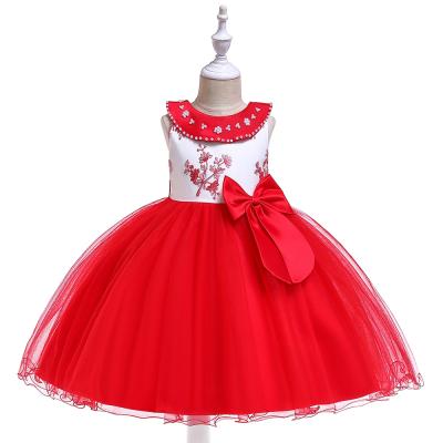 China New Breathable Bow Lapel Princess Dress Beaded Girl Knee Length Dress, Formal Dress For Three Year Old Girl for sale