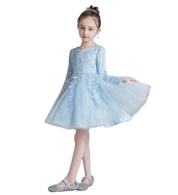 China Anti-wrinkle lace long-sleeved hollow children dress baby birthday dress round neck knee-length princess dress for sale