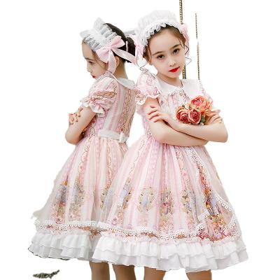 China Lovely Fluffy Princess Lolita Dress Bridesmaid Flower Girl Dress Kids Birthday Anti-Static Pink Party Dress For 10 Years for sale