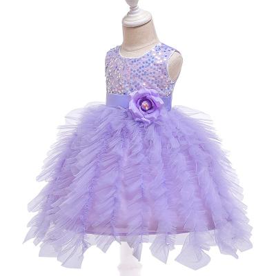 China Cute Breathable Purple Steric Flower Child Dress Dress Girls Sequin Temperament Children Night Dress For Girl 5 Years Old for sale