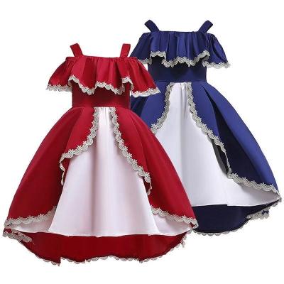 China Anti-wrinkle style fashion western dress kids dress elegant satin fabric off-shoulder girl clothes clothes 5 years old for sale