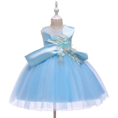 China Children anti-static blue dress dress for girls big bow kids princess dress for 2-10 years girl use clothes dresses for sale