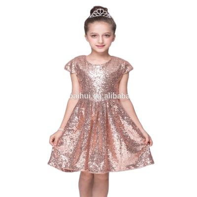 China Western Shiny Children's Princess Dry Cleaning Style Sequined Dress Birthday Party Dress For 6Y Champagne Girl Bridesmaid Dress for sale