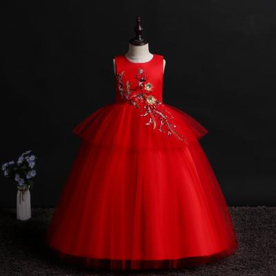 China Child Wedding Dress Flower Pattern Anti-static Western Long Evening Dresses Girls Party Fluffy Dresses For 6 Years Birthday for sale