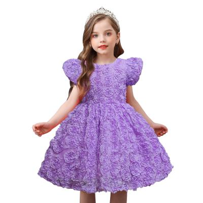 China Sustainable Rose Pattern Design Girl Bridesmaid Dress For 6 Years Old Party Girl Princess Pink Birthday Dress for sale