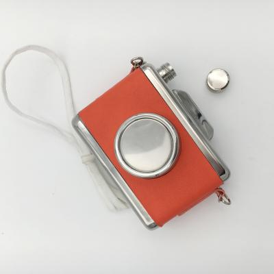 China Custom Gift Logo Personalized Stainless Steel Design Camera Shape Leather Hip Flask for sale