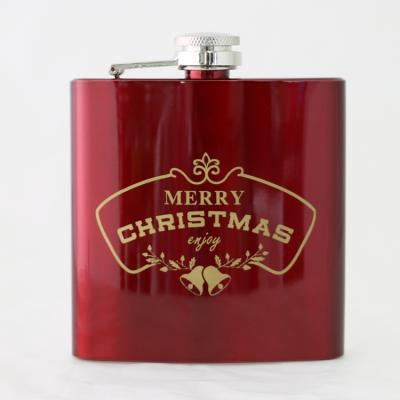 China CLASSIC Christmas Special Design Spray 6oz Stainless Steel Silk Printing Flasks Customized DIY Hip Flask Gift Set for sale