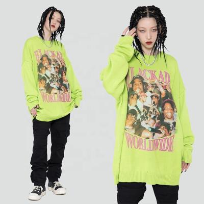 China Anti-wrinkle Korean winter clothes vocal concert printed casual loose oversized women pullover sweater for sale