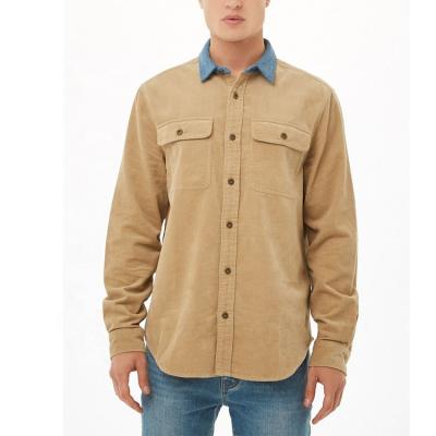 China 100% Cotton Long Sleeve Anti-pilling Front Pocket With Button Denim Collar Corduroy Shirt For Men for sale