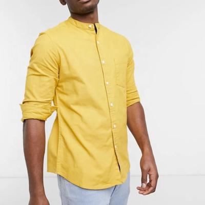 China OEM Anti-pilling Yellow Button Cotton Long Sleeve Classic Mens Formal Shirts For Men 100% Cotton for sale