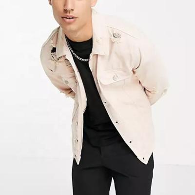 China QUICK DRY Washed Single Breasted Men's Classic Jackets Coats Ripped Slim White Men Jean Jackets for sale