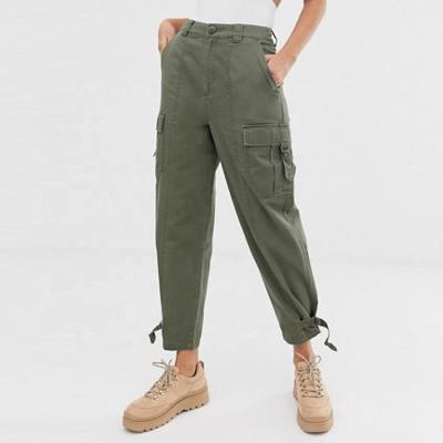 China Anti-Wrinkle Women Denim Wash Cargo Pants With Front Zipper Back Pocket Casual Zipper Cargo Pants for sale