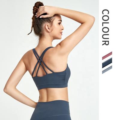 China Women Plain Breathable Soft High Cross Back Muscle Support Running Bra Quick Dry for sale