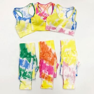 China Breathable 3 Colors Seamless Tie Dyed Sport Gym Wear Set Breathable Cloth Women Fitness Yoga Set for sale