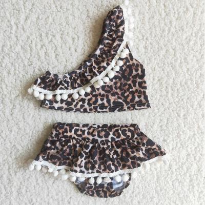 China 2021 Casual Leopard Pom Pom Swimsuit Toddler Girl Clothing Sets Kids Clothes Summer Swimwear for sale