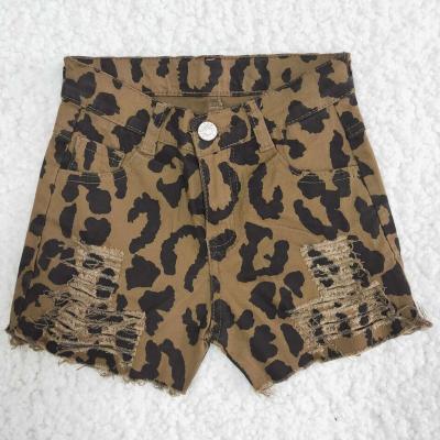 China Wholesale QUICK DRY no MOQ high quality babies summer denim shorts leopard stripe boutique kids pants jeans for sale