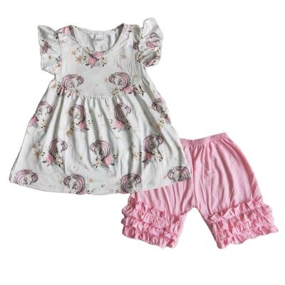 China Vintage RTS Summer Babies Float Sleeve Top Boutique Outfits Ruffles Baby Shorts Sets Kids Clothes for sale