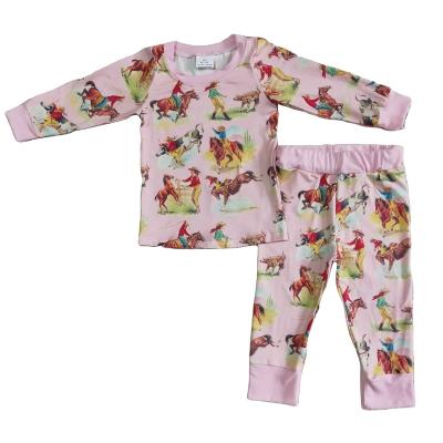 China Wholesale Vintage Kid Pajamas Clothes Cowboy Riding Printing Long Sleeves Shirt Pants Kids Two Piece Set Pajamas for sale