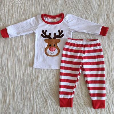 China Breathable Baby Clothes Boy White Deer Head Long Sleeve Pajamas Winter Boutique Set Kids Wear for sale