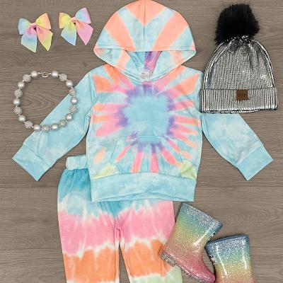 China New Design Sale Kids Girl Winter Clothing Formal Warm Colorful Tie Dye Long Sleeve Designer Boutique Kids Outfit for sale