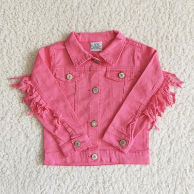 China New Arrival Kids Fashion Denim Windproof Jacket With Buttons Girl Tassel High Quality Coat for sale