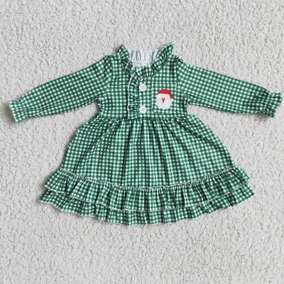 China Breathable Girls Night Dress Green Christmas Santa Claus Plaid Tutu Dresses For Girls Kids Dress for sale